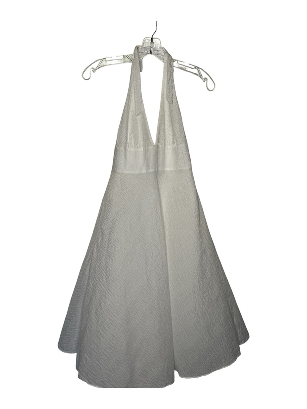 J. Crew Sz 12 P White Halter Flared Dress Textured Cotton